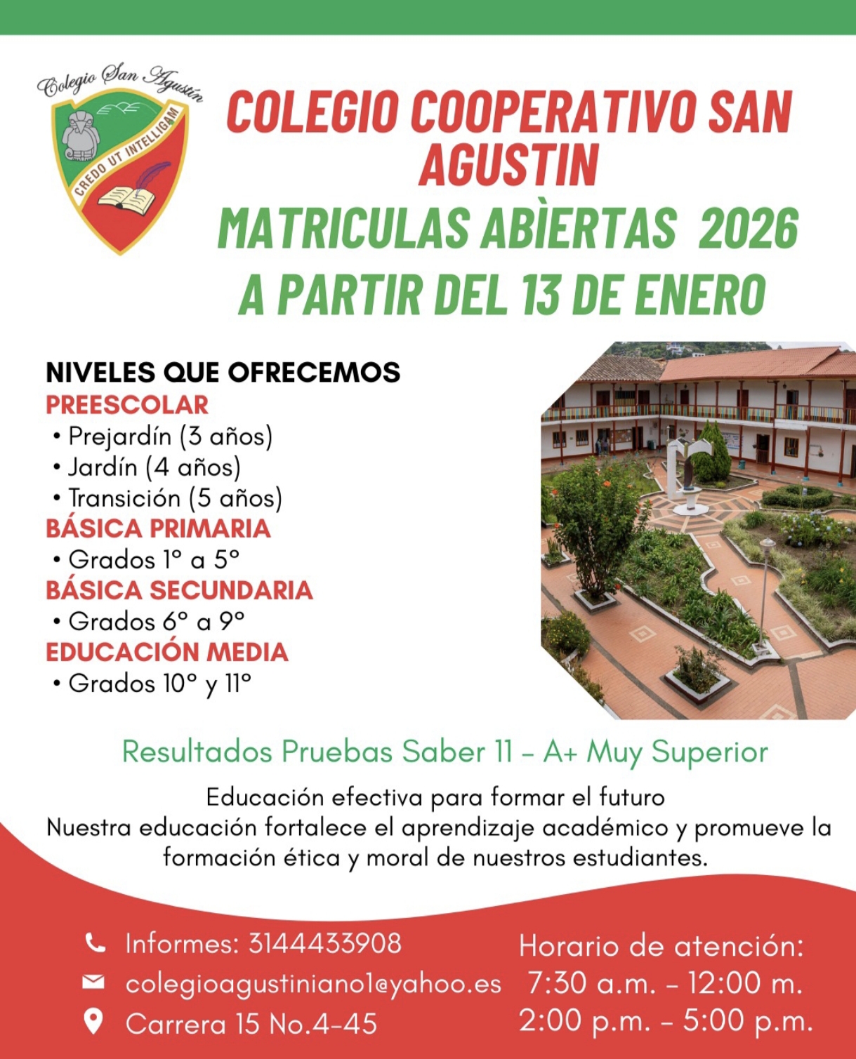 Matrículas abiertas 13 de enero de 2026