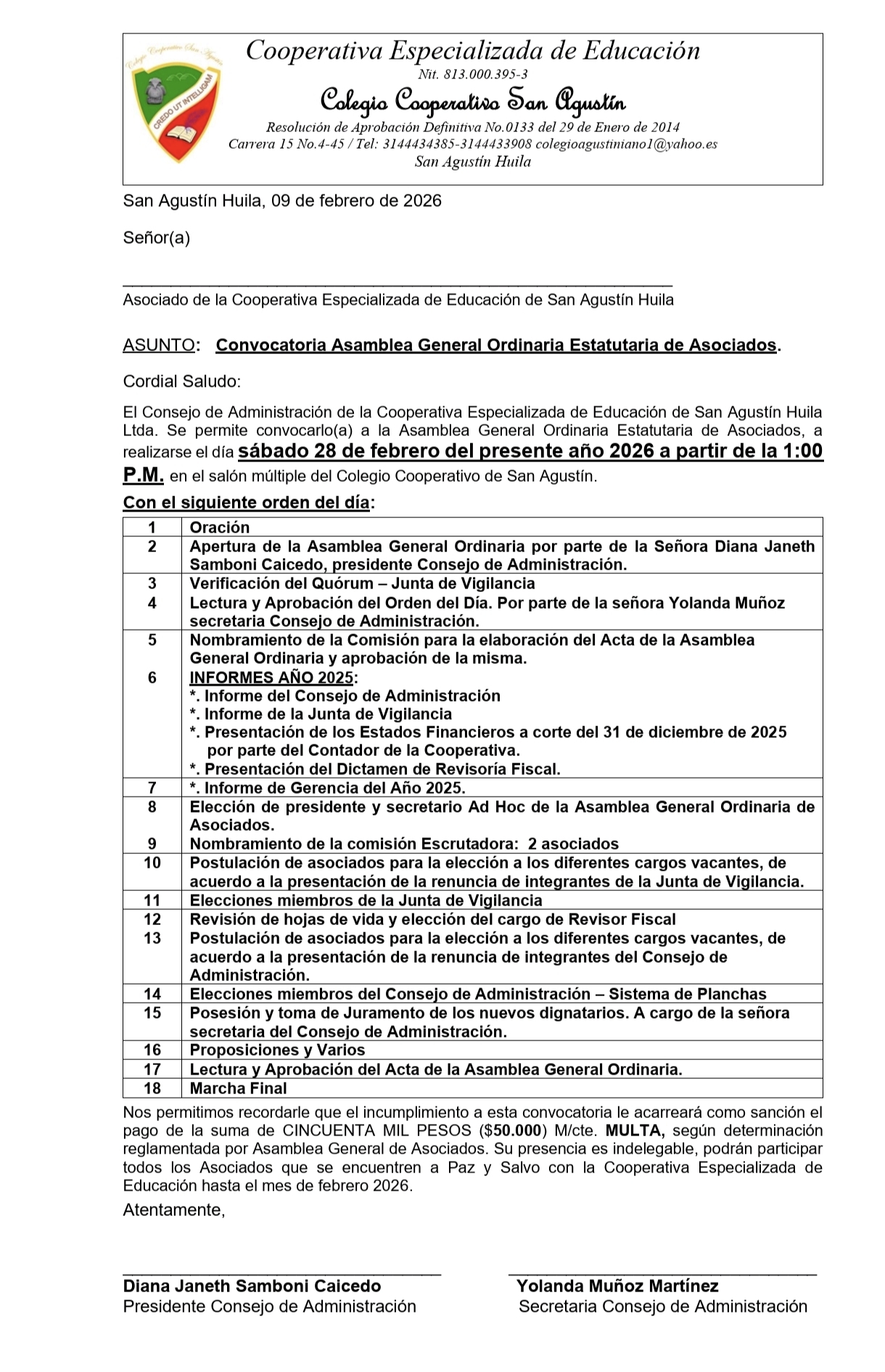 Asamblea General Ordinaria Estatutaria de Asociados